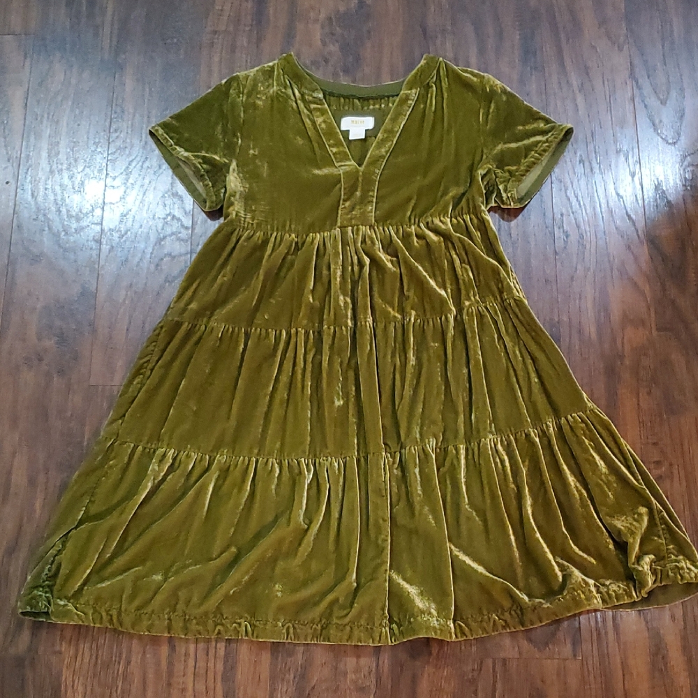 Anthropologie Olive Velvet Womens Dress
